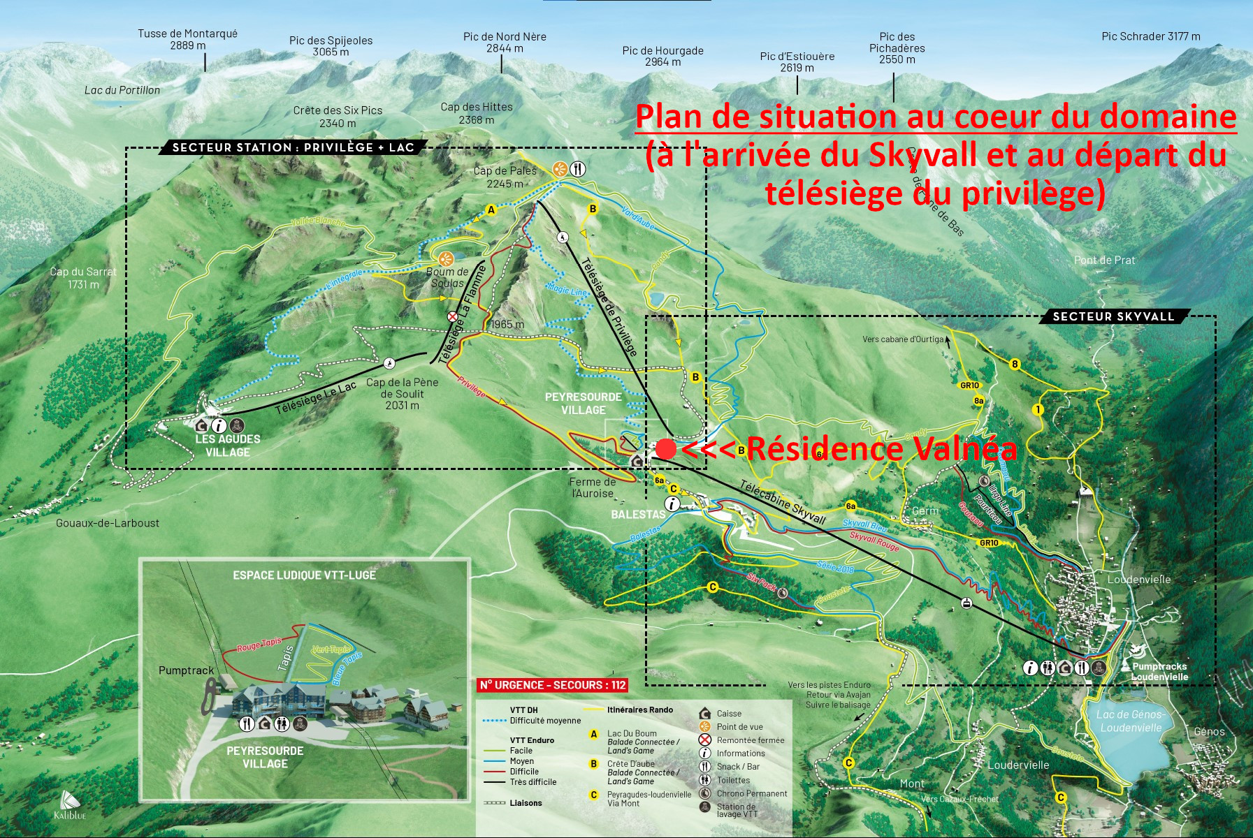 Plan des pistes de VTT de Peyragudes et Loudenvielle