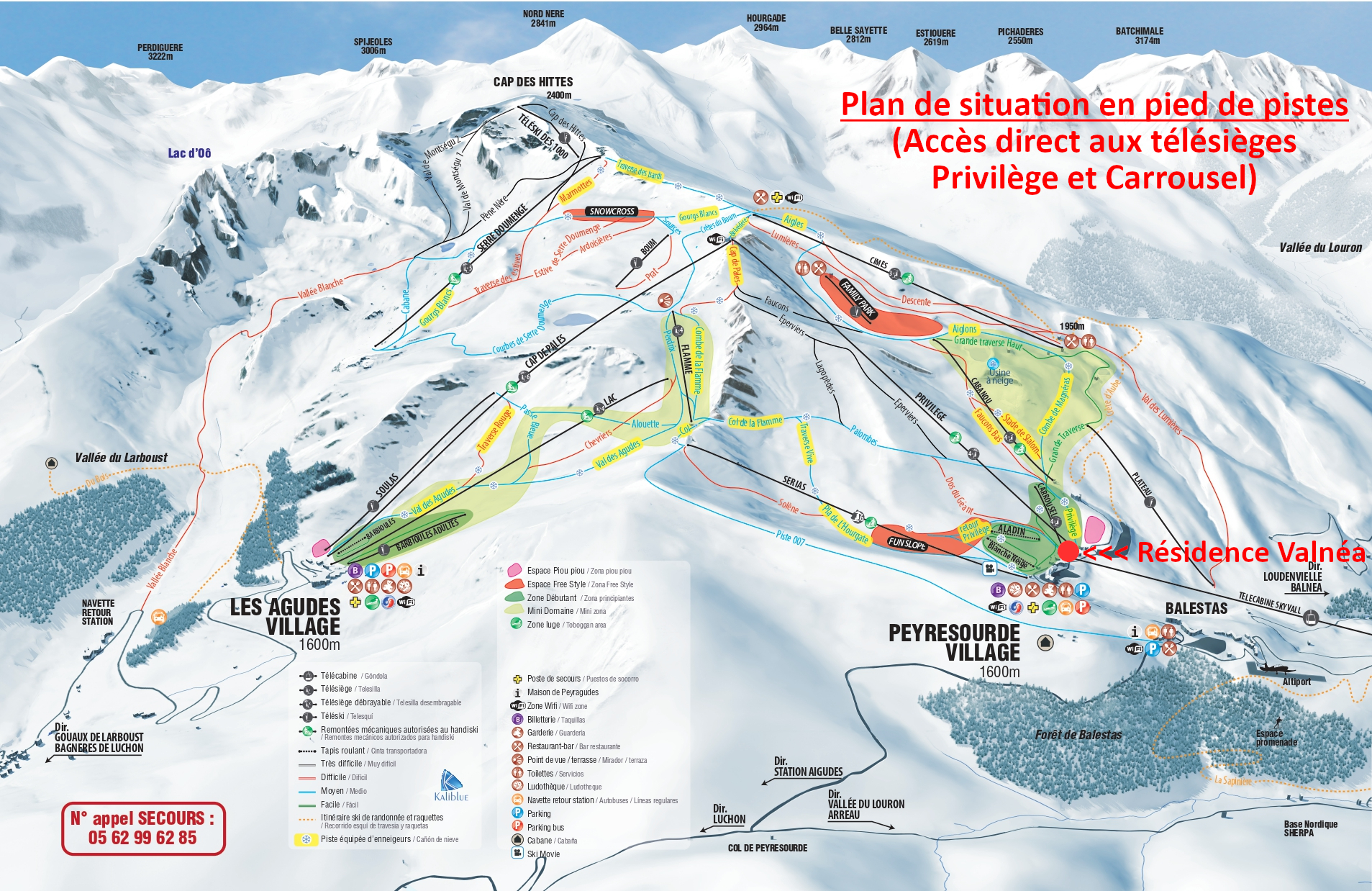 Plan des pistes de ski de Peyragudes